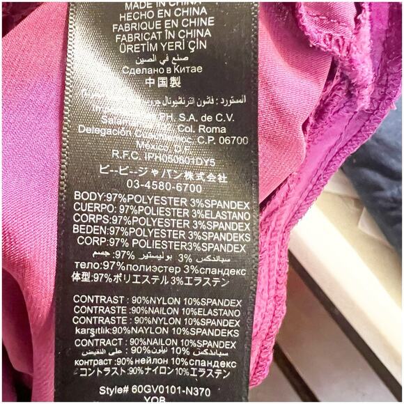 Bebe Y2K Peplum Top Satin Long Sleeve Size XS Fuschia Pink Slit Shoulder Lace - Picture 11 of 11